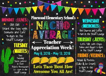 Nacho Average Teacher Appreciation Week Itinerary Poster - Templett Shop