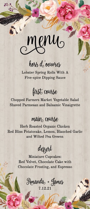 Floral Boho Wedding Menu Template, Printable Menu, Floral Wedding Menu ...
