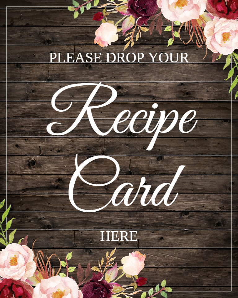 Recipe Card Drop Sign - Bridal Shower Recipe Card Sign - Recipe Card ...